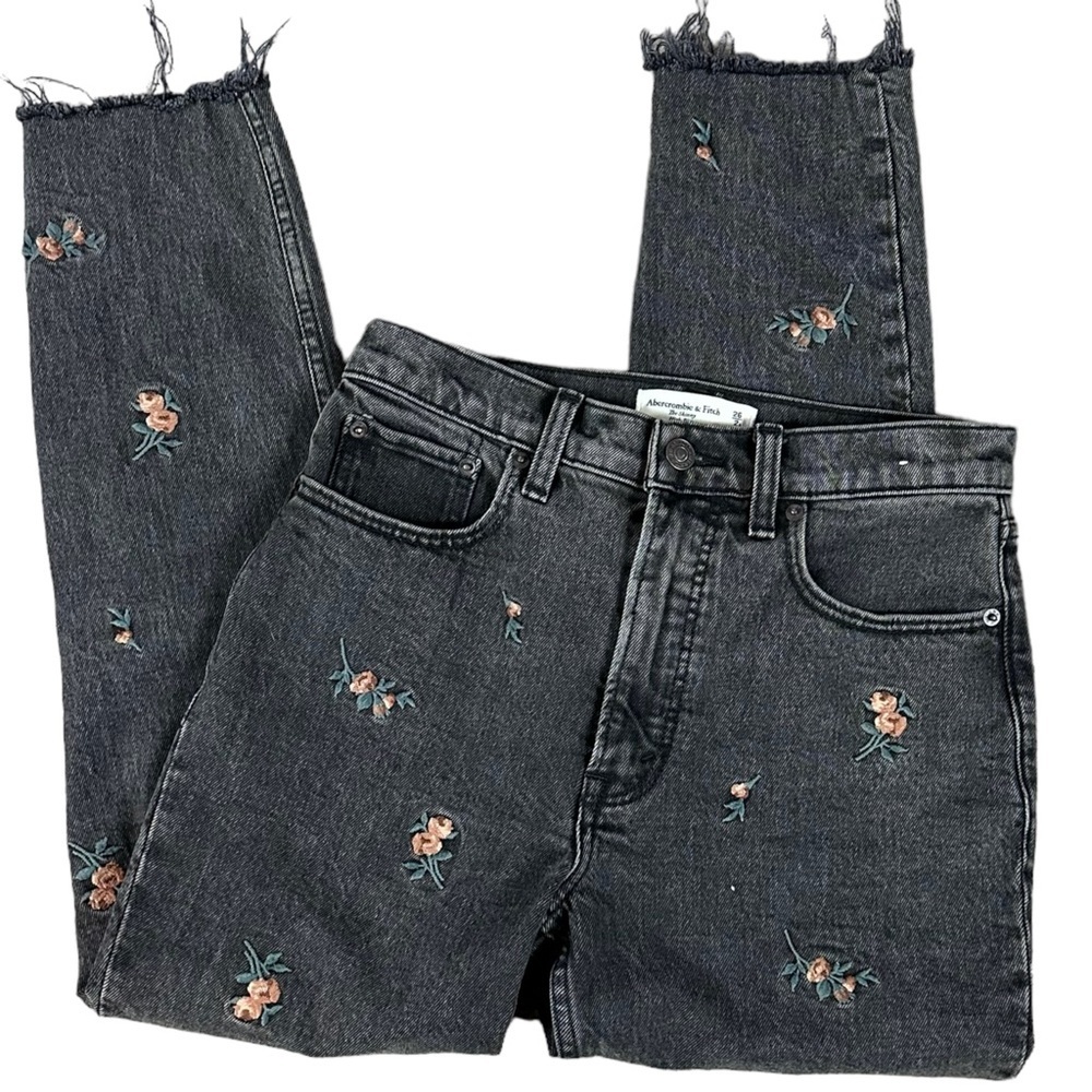 Abercrombie & Fitch Black Floral Embroidered Jeans